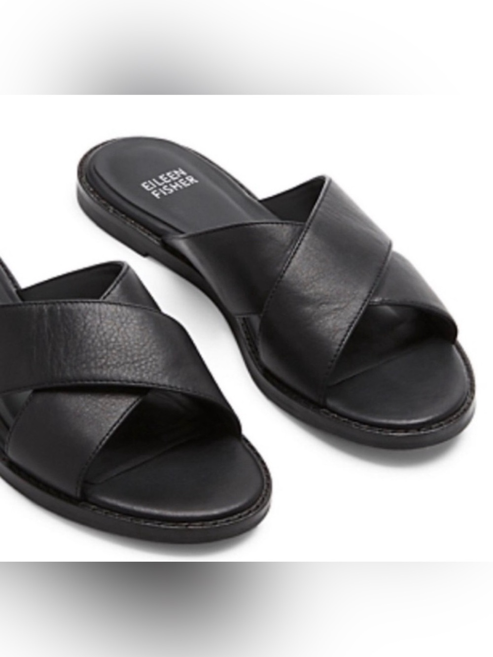 Eileen Fisher Kisto Leather Sandal Crisscross Slide Black Size 11